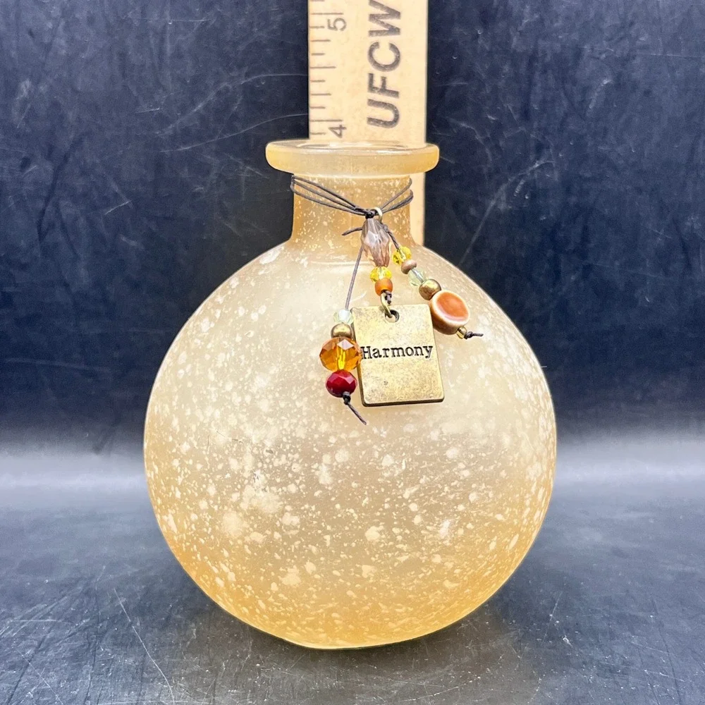 Frosted Amber Speckled Glass Bud Vase Harmony‎ Beaded Charm Boho Decor 4